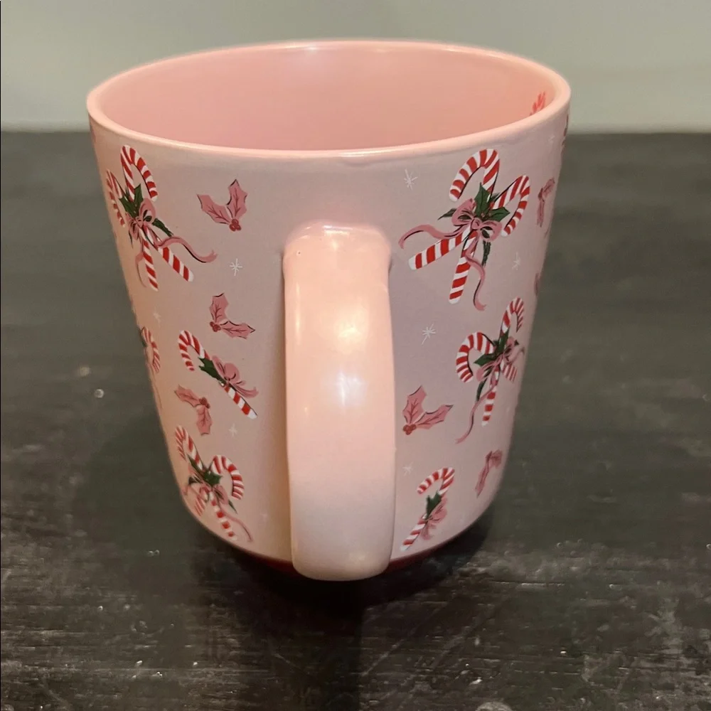 NWOT Pink Holiday Mug with Candy Cane Design @ 10 oz